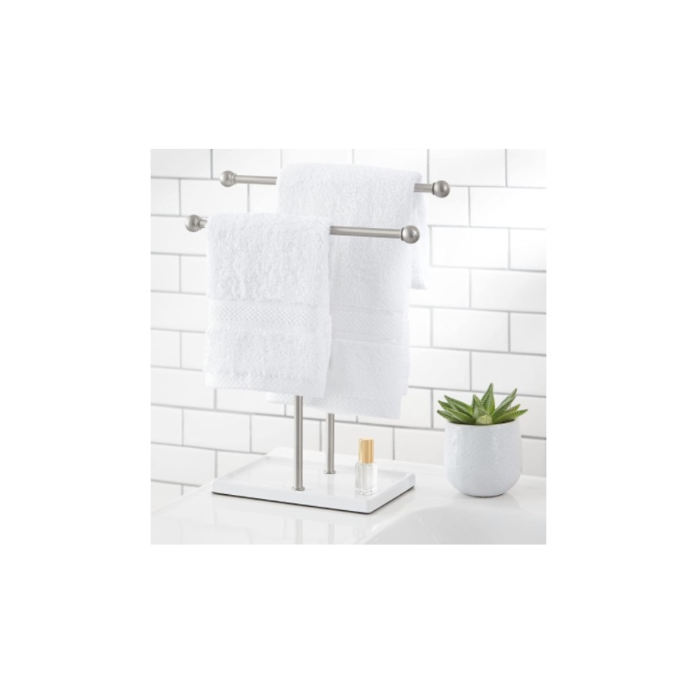 Double-T Hand Towel Holder and Accessories Jewelry Stand, Nickel/White - Picture 6 of 7
